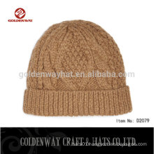 High Quality Cheap Custom cable knit beanie hat in dark yellow